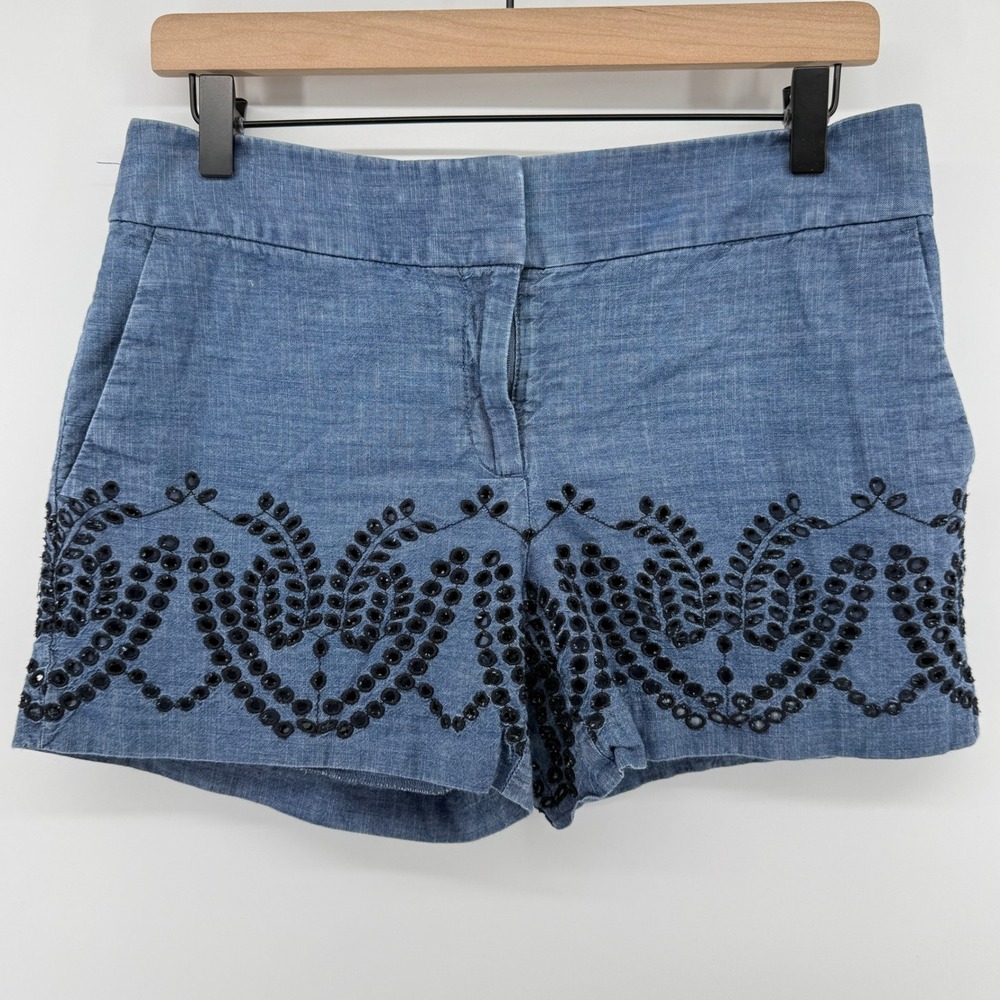 Ann Taylor Loft‎ The Rivera Short Chambray Blue Women 4 Black Eyelet Detailing